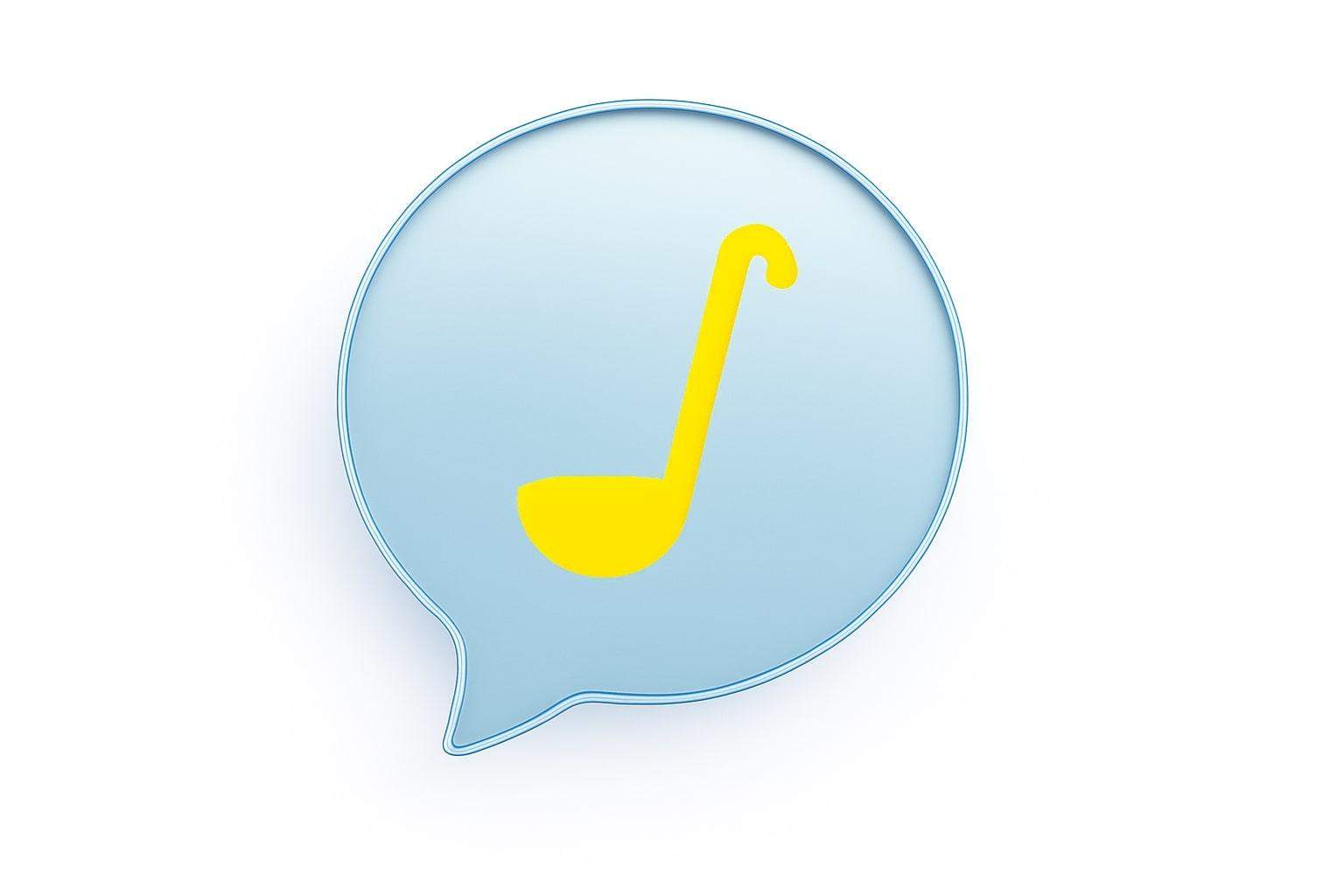 Grafika symbolizująca przyrząd kuchenny w chmurce. Całość jest na białym tle