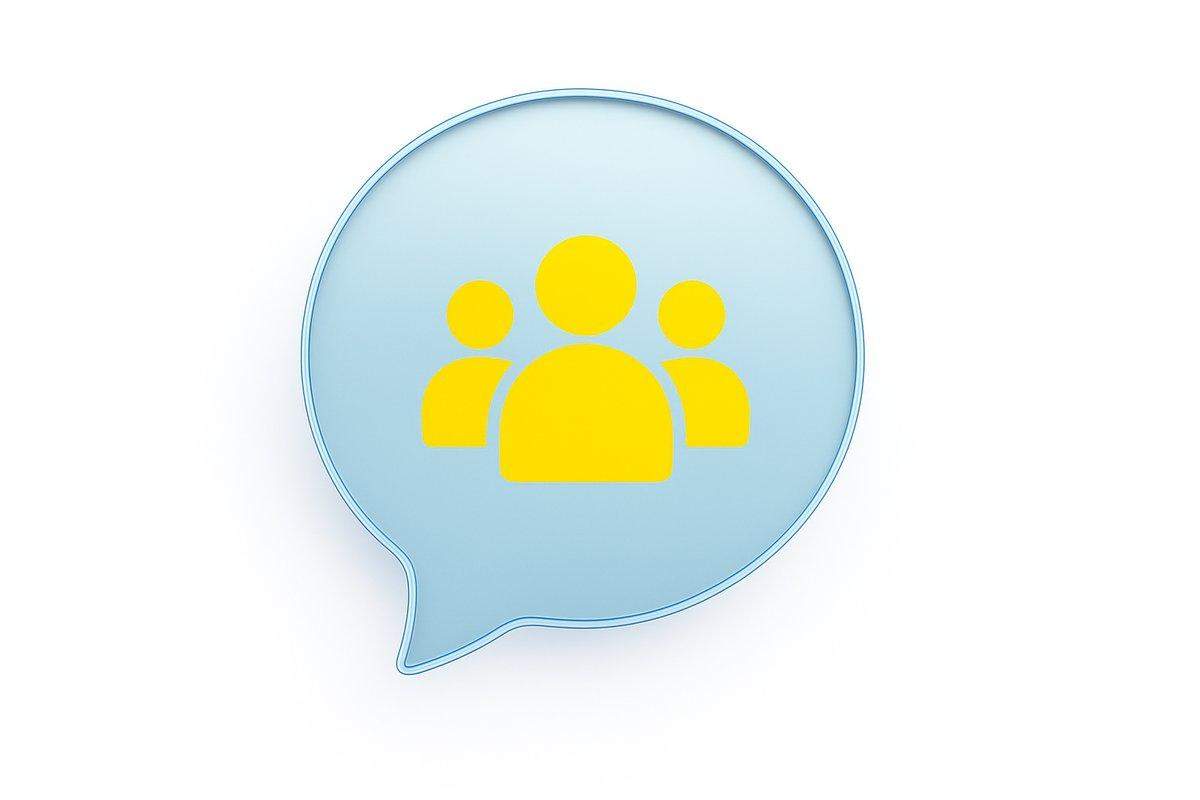 Grafika pokazująca ikony ludzi jako symbol tematu - rodzina, do nauki ukraińskich słówek. Styl nowoczesny z niebieską chmurką na białym tle.