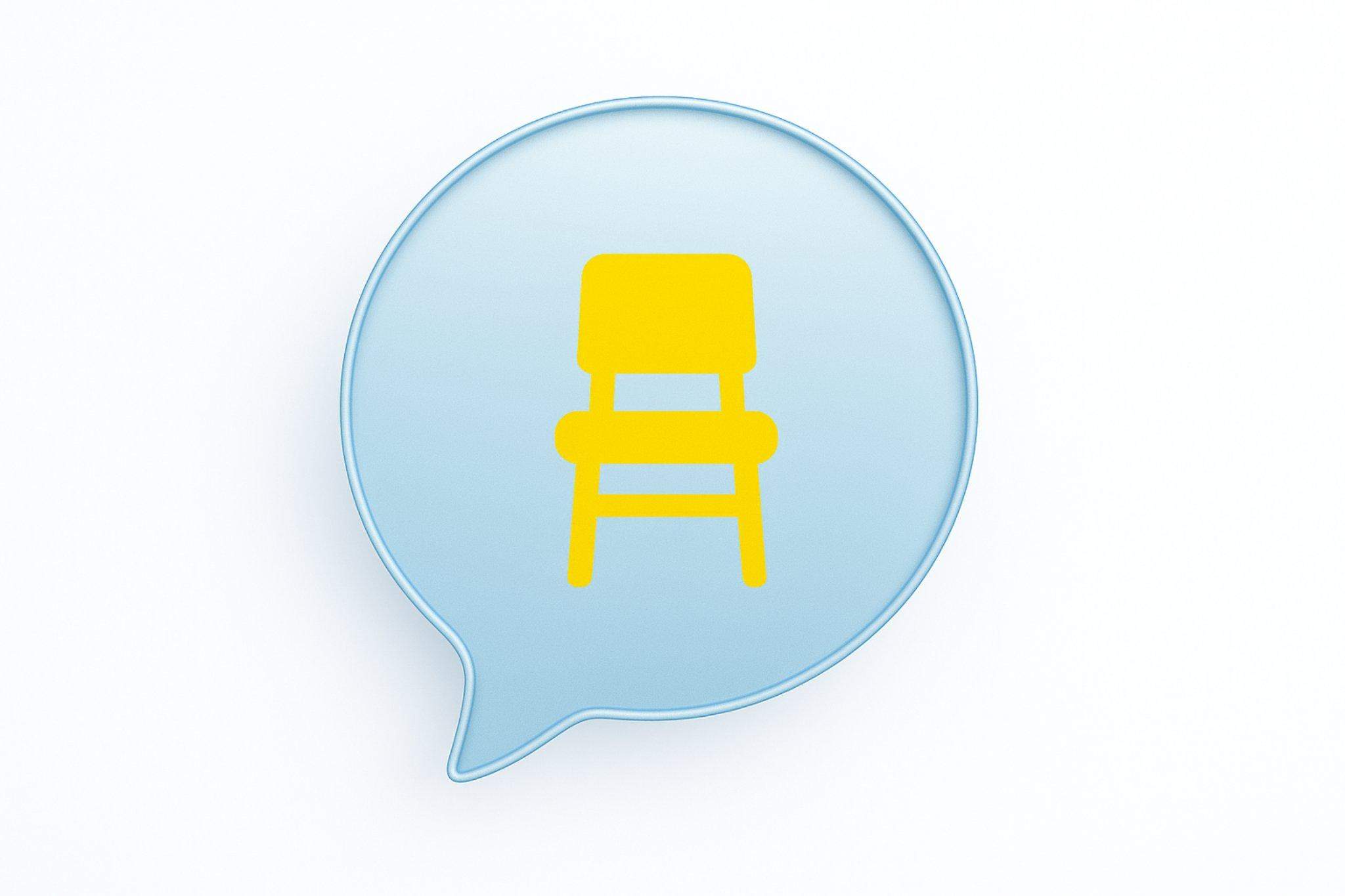 Oto grafika żółtego krzesła do ciekawego wpisu blogowego i zakupach i sprzedaży w temacie ukraińskich słów z tłumaczeniami.