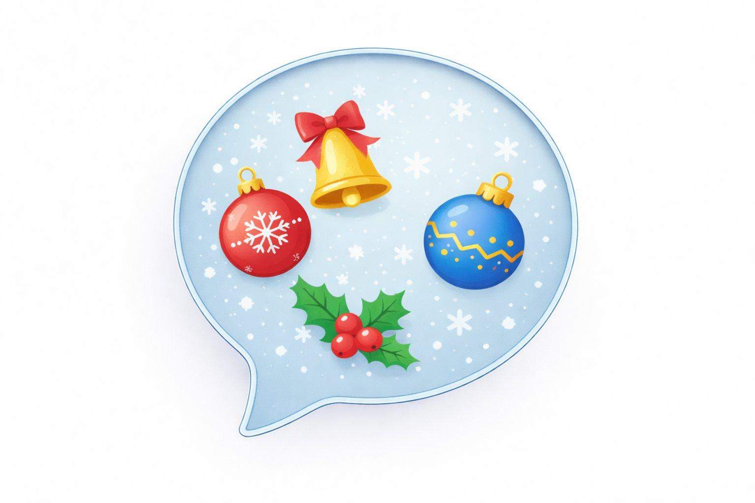 Kolorowa grafika w błękitnej chmurce na której widać ozdoby świąteczne związane ze świętem bożego narodzenia. Jest to zachęca do przeczytania artykułu o ukraińskich słowach związanych ze świątecznymi dekoracjami.